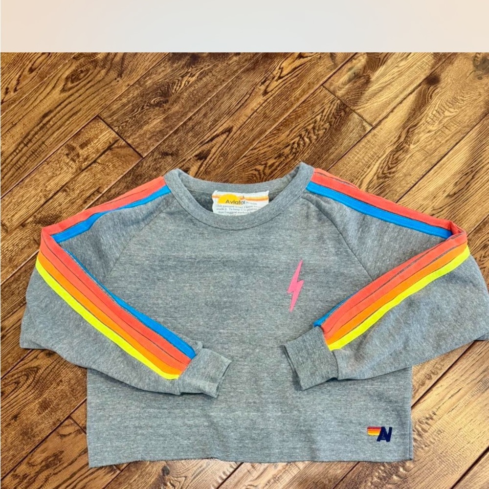 Aviator Nation Gray Sweatshirt with Rainbow Stripes